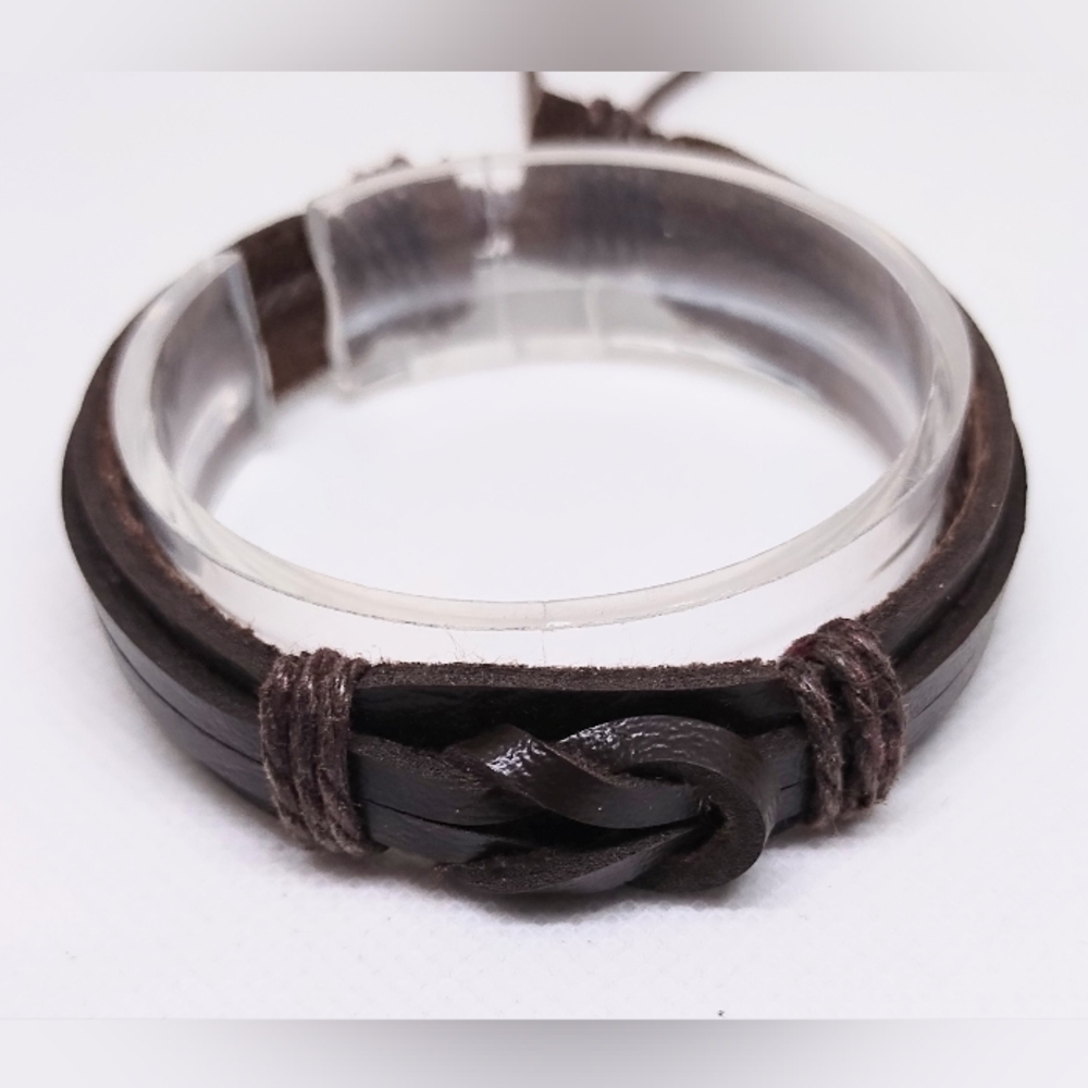 Men's Brown Leather Bracelet‎ Knot New f87